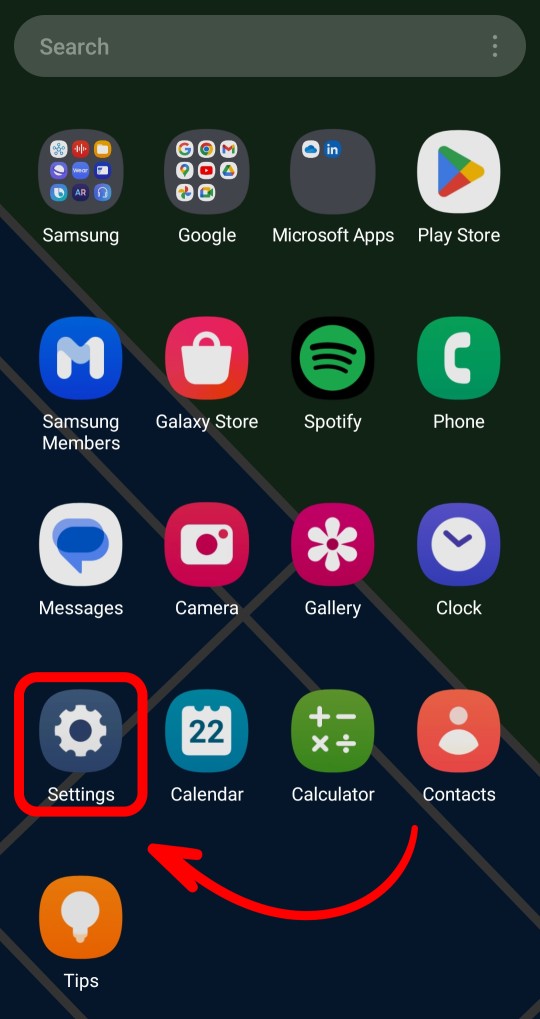 Open the Setting app on your samsung device