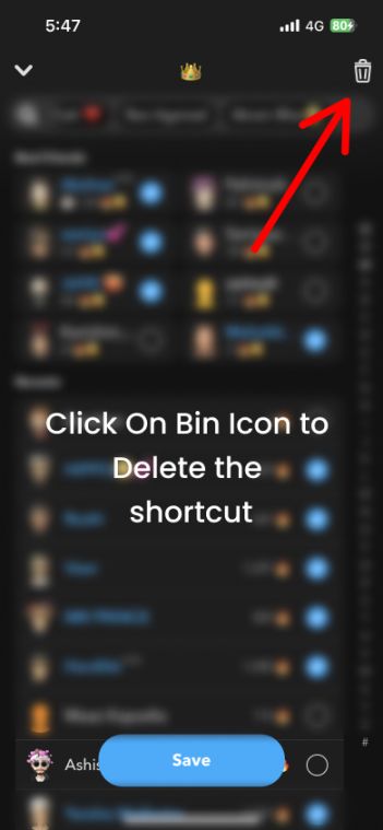 Click on the bin icon at the top right corner of the screen